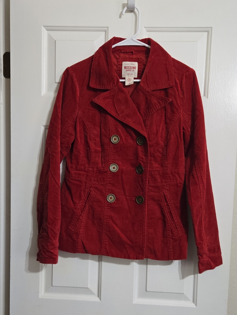 Mossimo Supply Co. Red Double-Breasted Corduroy Pea Coat
